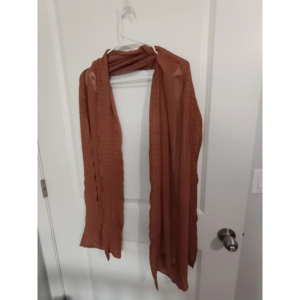 Rust Beaded Chiffon Long Scarf 18